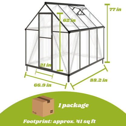 Jiliusure 6 x 8 FT Greenhouse for Outdoors, Polycarbonate Greenhouse with Quick Setup Structure and Roof Vent, Aluminum Large Walk-in Green House for Outside Garden Backyard, Dark Gray