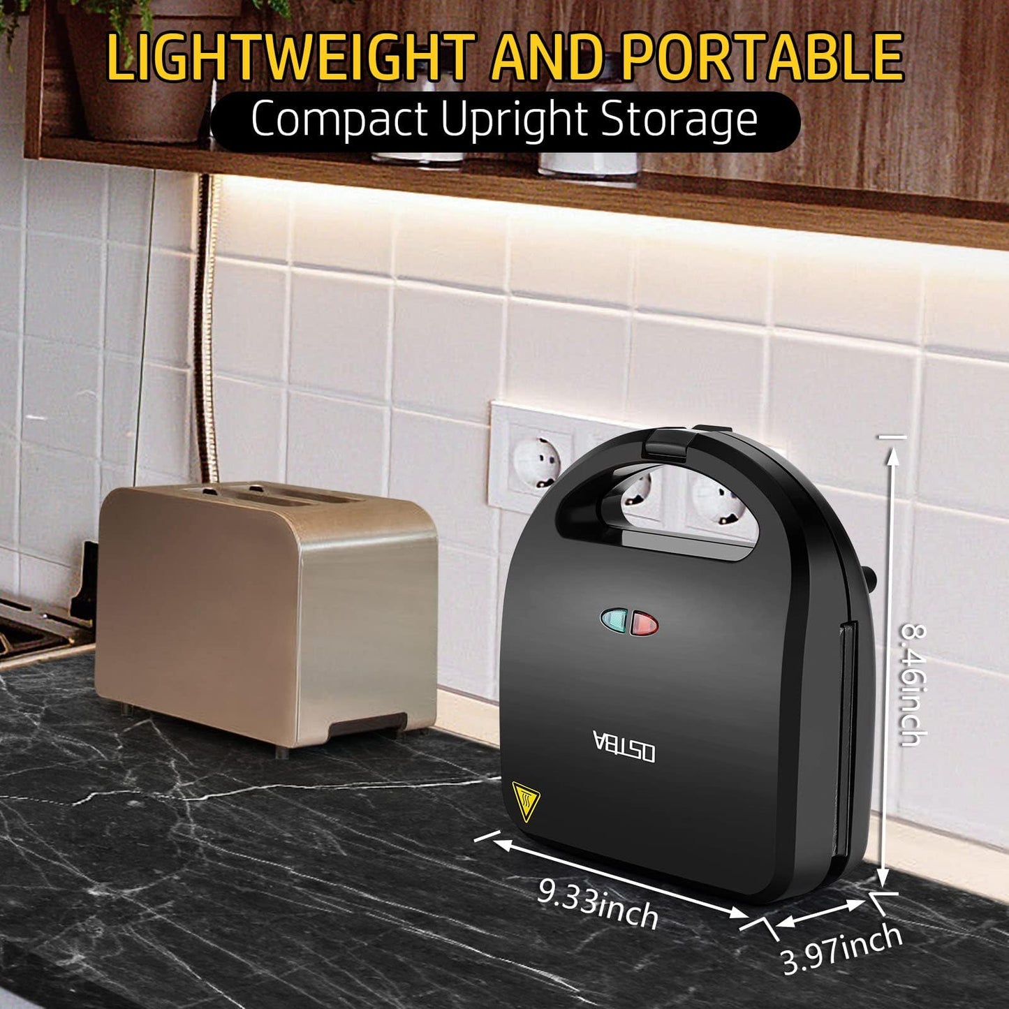 OSTBA 3-in-1 Sandwich Maker with Removable Plates, Panini Press, Waffle Maker, Non-Stick, 750W Compact Breakfast Grill for Sandwiches, Waffles, Steak, Black
