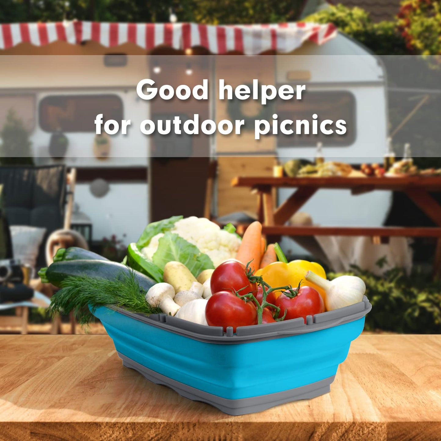 Camping Cutting Board, HI NINGER Collapsible Chopping Board with Colander, 9-In-1 Multi Chopping Board Kitchen Vegetable Washing Basket for Camper,Camping Gifts Camping Accessories for RV Campers
