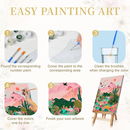 Ninonly Paint by Numbers Kit for Adults with Framed Canvas 4 Pack, Sunrise Paint by Number Arts Kits for Beginner with Wooden Easel, Acrylic Set, Brushes for Home Decor, 9 * 12 Inch