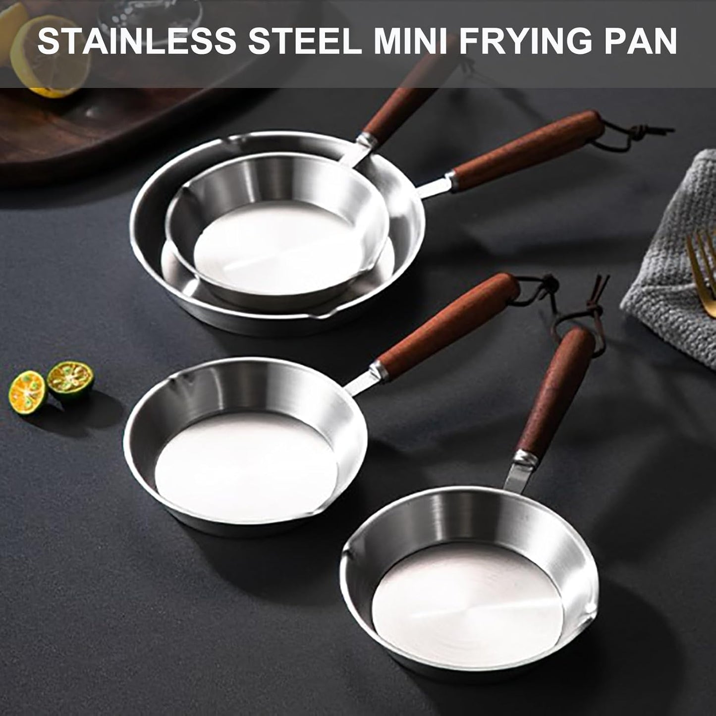 Luqeeg Mini Stainless Steel Frying Pan, Non Stick Egg Pan, Compatible with Induction & Gas Stoves, Ergonomic Handle