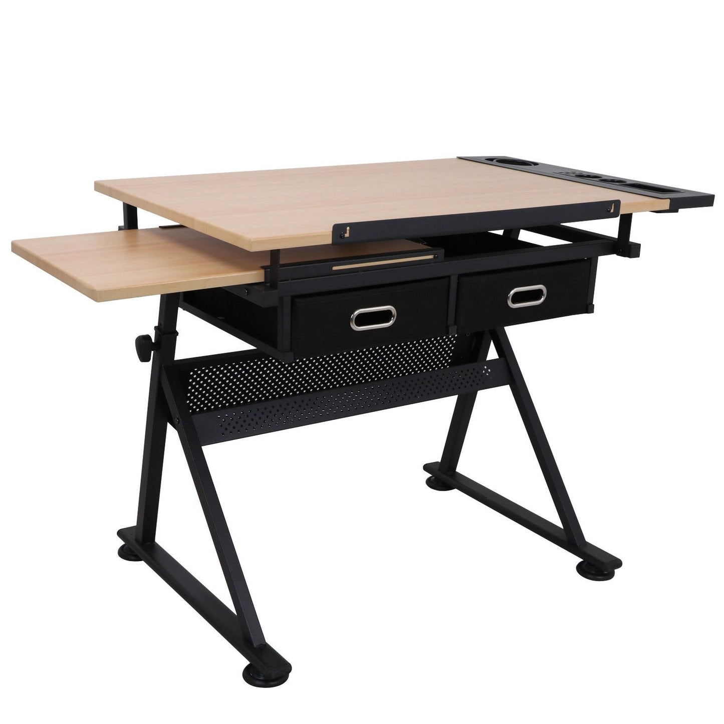 Cirocco Height Adjustable Drawing Drafting Table Desk w/Drawer Chair Stool | Tiltable Board Tabletop Office Workstation Durable Ergonomic Wide Ample Storage for Crafting Reading Painting Writing Art