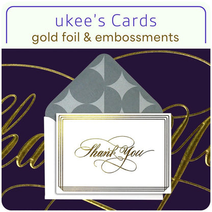 ukee's Thank You Cards with Envelopes 100-Pack, Blank Inside 4-Color Embossed Gold Foil Script Thank You Notes with Matching Stickers, for Small Business Graduation Wedding Baby Shower Funeral, 3.5"x 5"