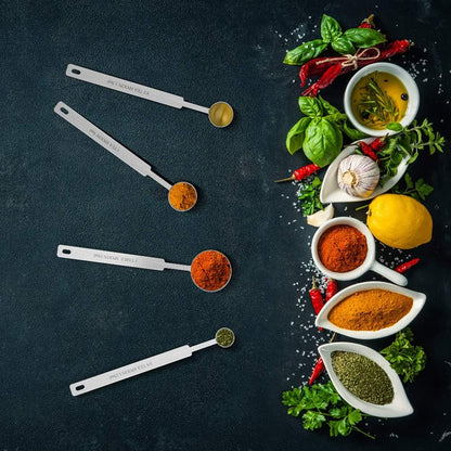 7 Inches Long Handle Measuring Spoons Set, Premium Stainless Steel Spoon for Accurate Measure Liquid or Dry Ingredients.
