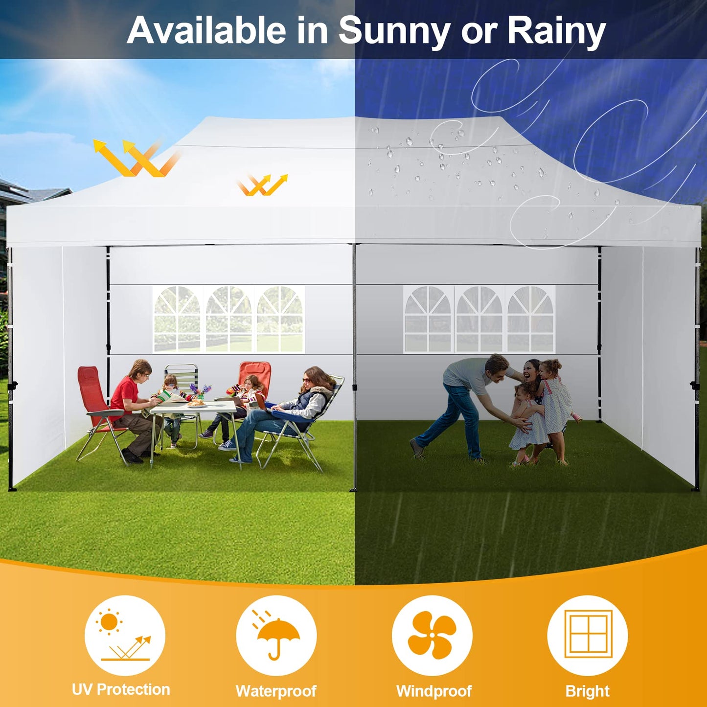 COBIZI 10x20 Pop Up Canopy with 6 Sidewall,Heavy Duty Canopy UPF 50+ All Season Wind Waterproof Commercial Outdoor Wedding Party Tents for Parties Gazebo with Roller Bag(10 x 20 ft Snow White)
