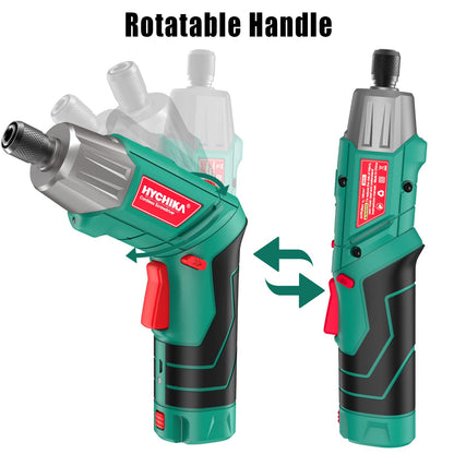 Cordless Screwdriver, HYCHIKA 4V 2.0Ah Electric Screwdriver Rechargeable Screw Gun & Bit Set, Front LED and Rear Flashlight, Ratchet Wrench, DC Charging with USB Cable, 36pcs Accessories