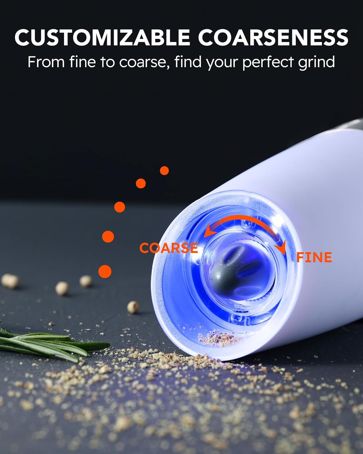 Electric Salt and Pepper Grinder Set, Refillable Battery Operated Automatic Shakers, Adjustable Coarseness