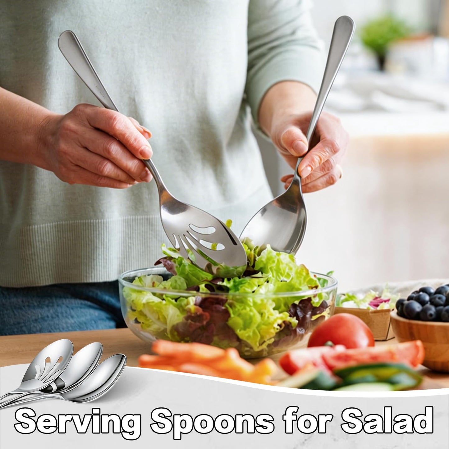 Mwellewm 6 Pcs Serving Spoons Set 9.5 Inch Large Stainless Steel Serving Spoons for Buffet Silver 3 Serving Spoons 3 Slotted Serving Spoons Dishwasher Safe for Parties Kitchen Buffet Catering Dinner