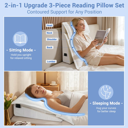 Queen Bed Wedge Pillow for Headboard Gap, Ergonomic Waves Bed Mattress Gap Filler(0-7") with High-Density Foam, Non-slip Bottom, Bed Gap Filler with Large Pockets & Washable Cover, Grey(60"x10"x6")