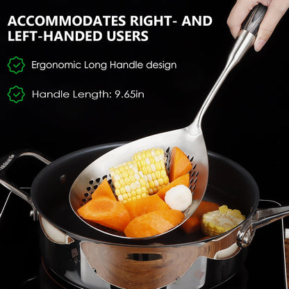 GLENDAVENY 304 Stainless Steel Skimmer Slotted Spoon, Spider Strainer Skimmer Ladle Spoon for Cooking and Frying, Pasta, Spaghetti, 5.8 inch, Dishwasher safe
