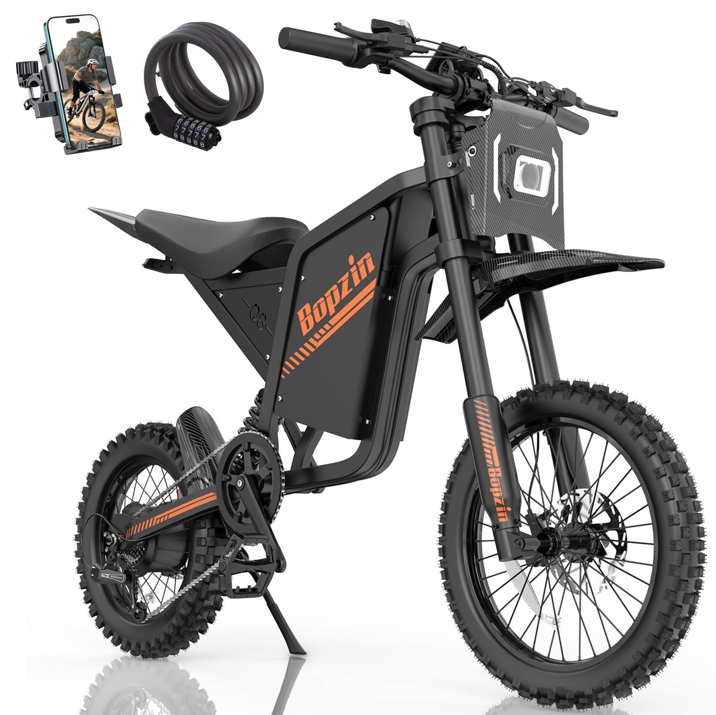 Bopzin Electric Dirt Bike for Teens & Adults - Peak 2600W 38MPH, 14"/12" Tires Agile Off-Road eMotorcycle, 60V 23AH 100+ Miles Range eBike, Full Suspension & Hydraulic Brakes, UL2849 Certified