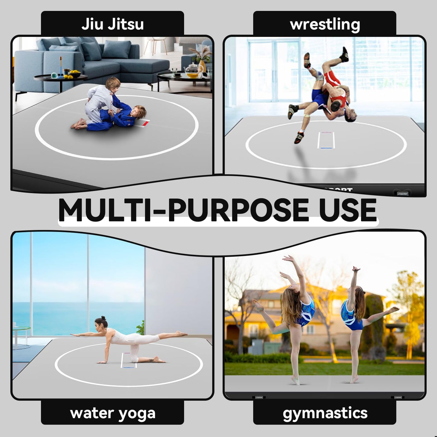 Inflatable Wrestling Mat 10x10FTx6"Thick, Jiu Jitsu Mats, PVC Landing Training Mat Foldable for Home Gym BJJ, MMA, Martial Art, Boxing, Grappling and Judo (Grey Black)