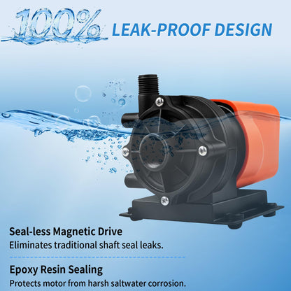 Marine AC Pump 500GPH 115V, Marine AC Water Pump, Magnetic Drive Seawater Circulation Pump Compatible with Dometic, Webasto, Cruisair and Marine Air Systems up to 24000 BTU, with Run-Dry Protection