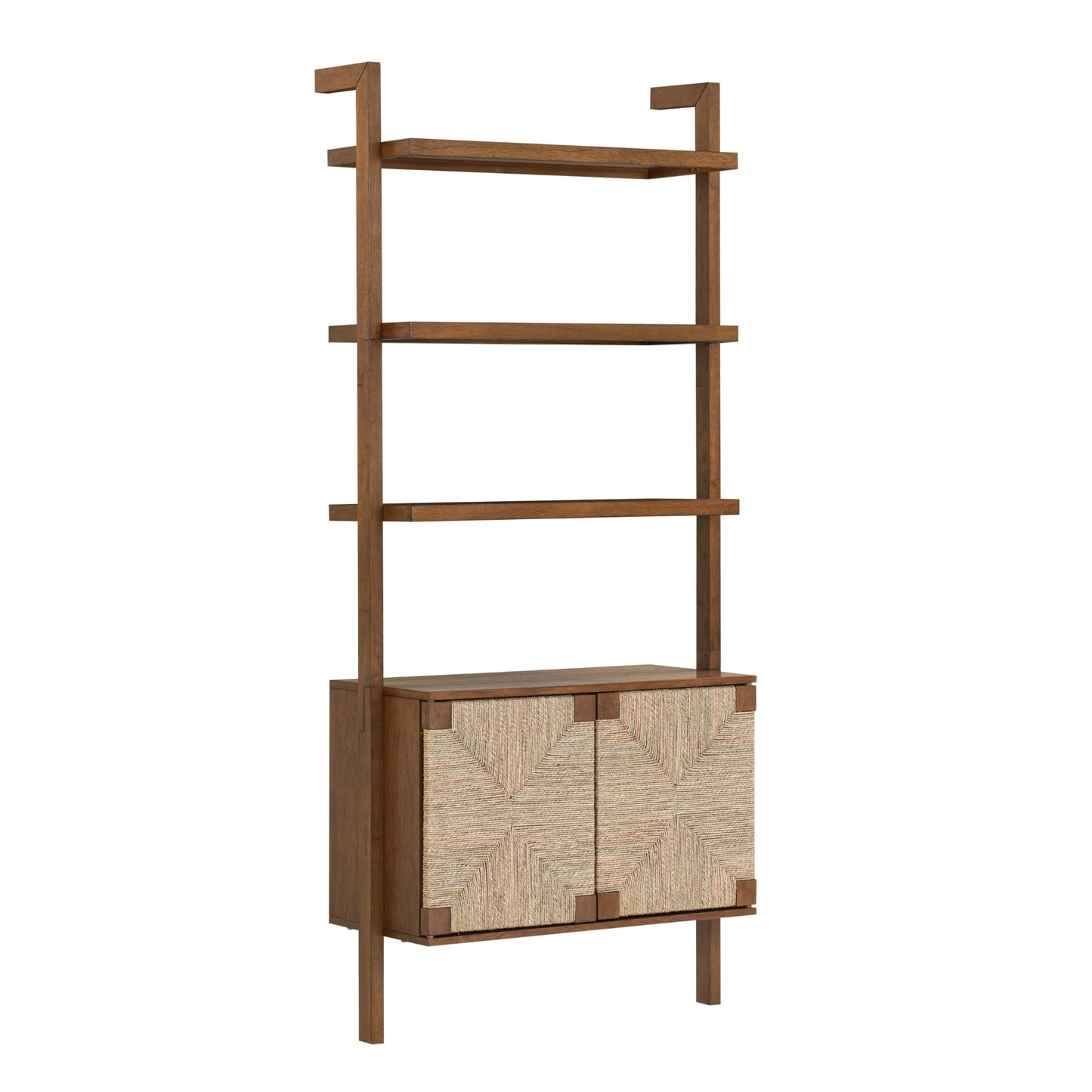 Nathan James Beacon 3-Shelf Bookcase with Seagrass Cabinet, Solid Wood Bookshelf with Storage with Solid Wood Frame, Seagrass/Dark Brown