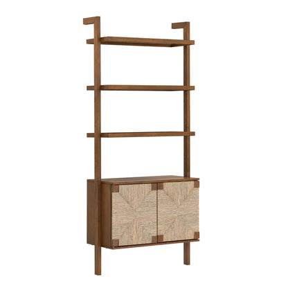 Nathan James Beacon 3-Shelf Bookcase with Seagrass Cabinet, Solid Wood Bookshelf with Storage with Solid Wood Frame, Seagrass/Dark Brown