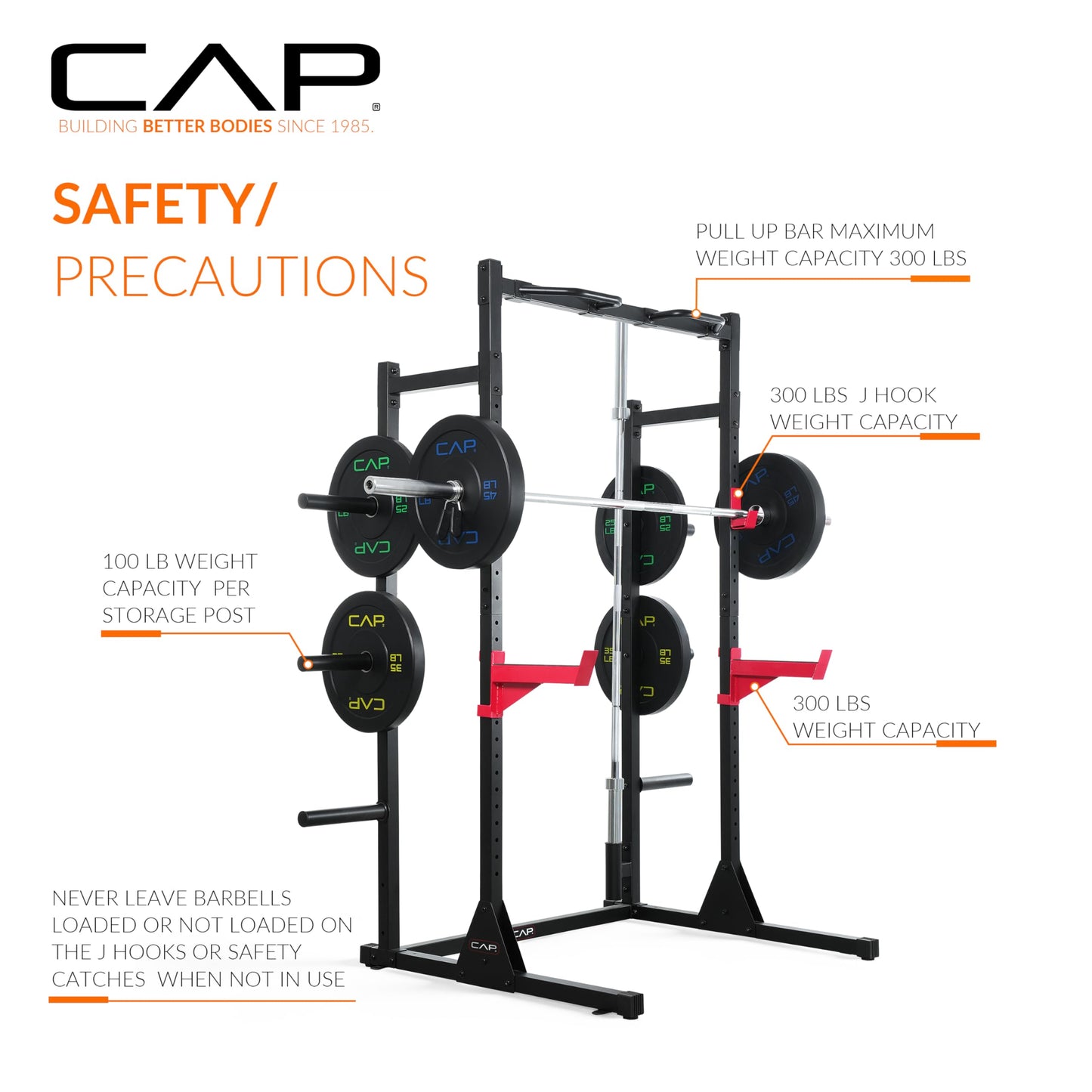 Cap Power Rack with Pull Up Bar & Attachments - Squat Rack & Strength Training Power Cage for Home Gym - RED