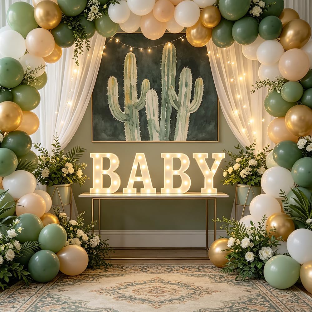 CDIXlmuz Baby Shower Marquee Letters - 4Pcs 8.6in Light Up Sign for Gender Reveal, Birthday, Nursery Home Table Decorations - Battery Operated Plastic Led Lights with On/Off Switch (White)
