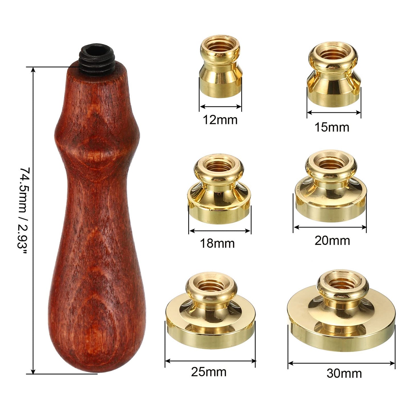 PATIKIL Round Blank Wax Seal Stamp, 6Pcs Removable Brass Head Without Carving Wooden Handle Retro for Envelope Invitation Wine Packing Gift Wrapping, Style 1