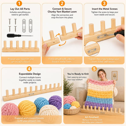 TopBoAoRAA 70'' Chunky Knitting Blanket Loom, Adjustable Wood Knit Loom with Detachable Modules, Portable Hand Weaving Loom Kit for Beginners, DIY Yarn Craft Tool for Home & Trave (70 inch)