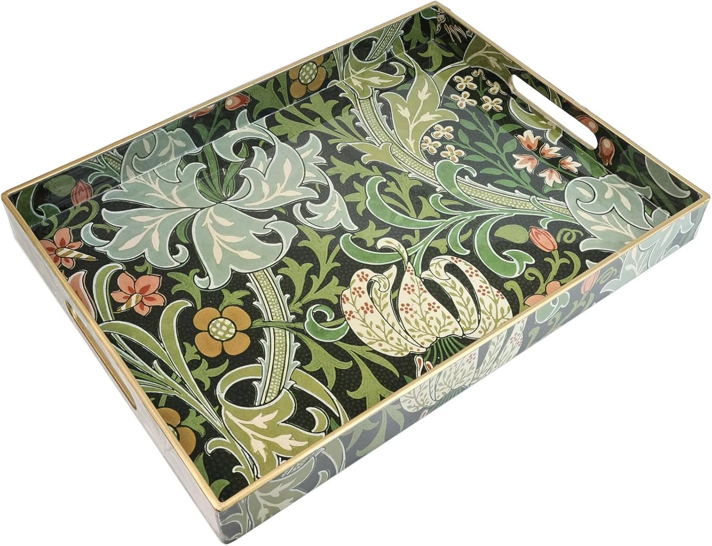 15.7x11.8 Inch Elegant Golden Lily Serving Tray with Handles - Plastic Decor