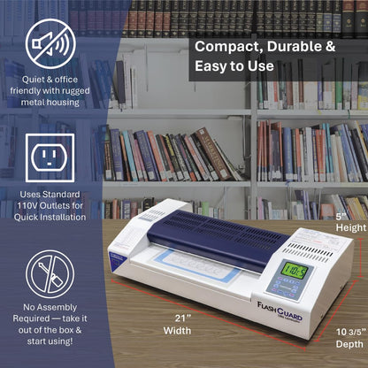 Formax FlashGuard 13R6 Laminator; 1500W; 110-120V, 50/60Hz; 15A; Heavy-Duty 6 Roller System; All-Metal Construction; Graphics-Based LCD Screen; Variable Temperature and Speed