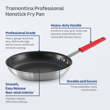 Tramontina Professional 12-Inch Non Stick Large Frying Pan, Heavy-Gauge Aluminum Skillet with Reinforced Nonstick Coating, Red Handle, Dishwasher and Oven Safe
