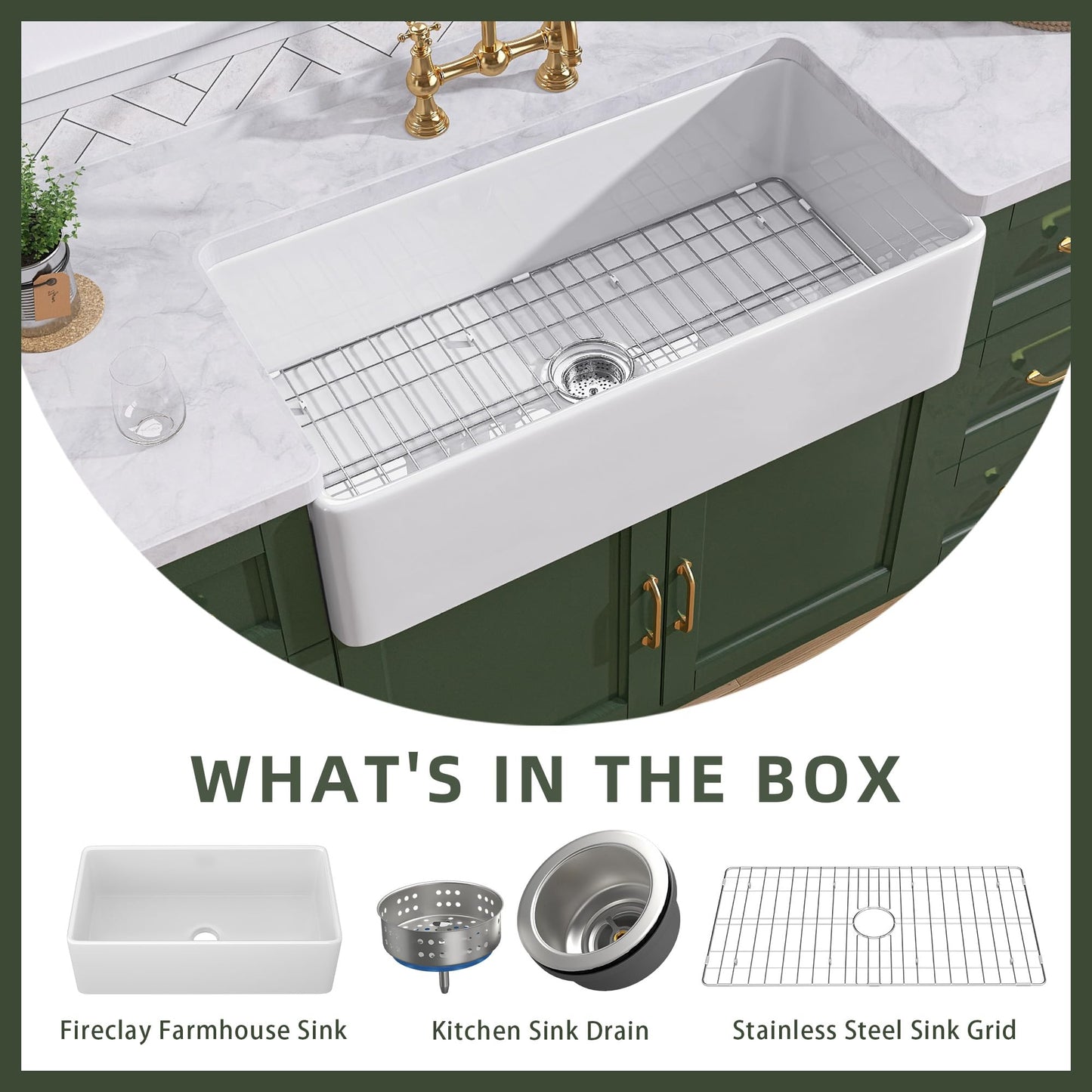 TUKTUK White Farmhouse Sink 30 inch Farm Sink Fireclay Apron Front Single Bowl Kitchen Sinks Deep Drop In Undermount Reversible Heavy Duty Easy-to-Clean Kitchen Basin with Luxury Modern Accessory Kit