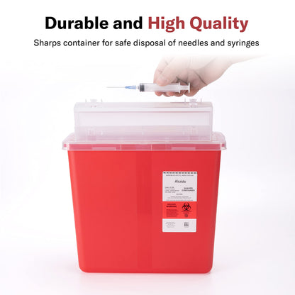 Alcedo Sharps Container for Home and Professional Use 5 Quart (2 Pack), Biohazard Needle and Syringe Disposal, Mailbox Style Lid, Medical Grade