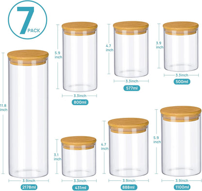 Vtopmart Glass Food Storage Jars - 7 Pack Airtight Kitchen Containers with Bamboo Lids for Pantry Organization