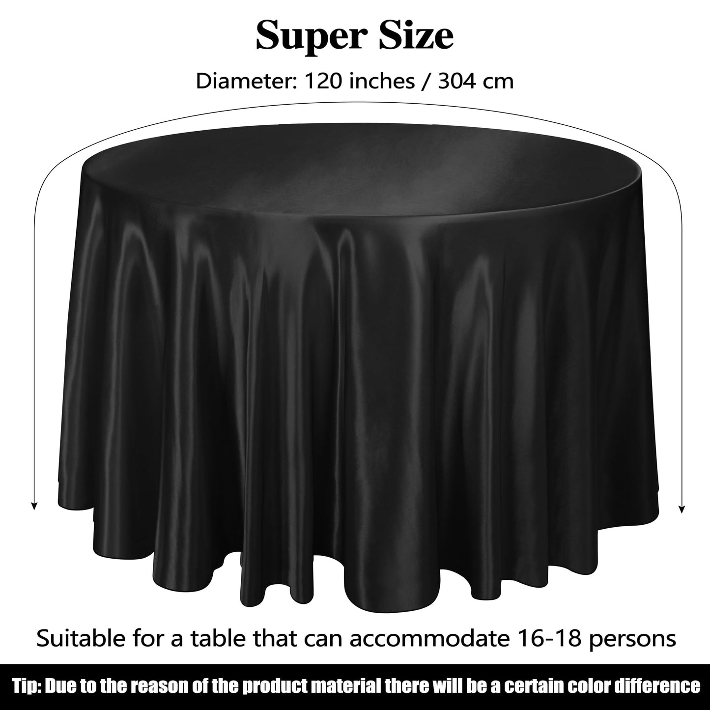Ruisita 120 Inches Round Satin Tablecloths Black Overlay Round Satin Table Cover Bright Silk Tablecloth Smooth Fabric Tablecloth for Wedding Banquet Table Decoration