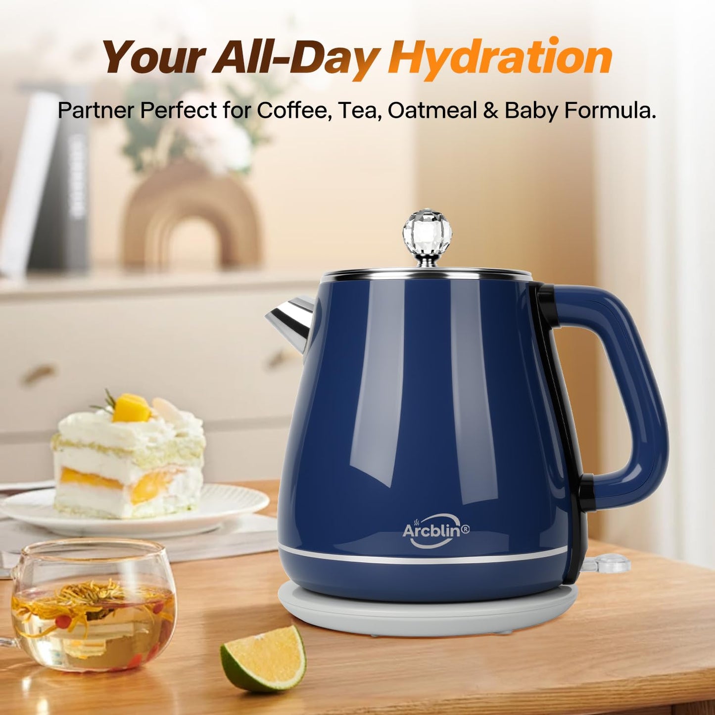 Retro Electric Kettle 1.8L, All Stainless Steel Hot Water Electric Kettle for Boiling Water, BPA Free Tea Kettle, 1350W Fast Boil, Auto Shut Off & Boil-Dry Protection