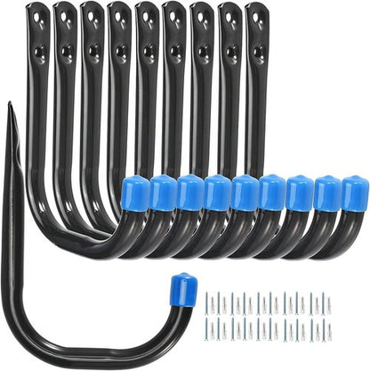 Heavy Duty Garage Storage Hooks by J Utility - 4-Inch Wall Mount Hangers for Tools, Bikes & Ladders | 10 Pack
