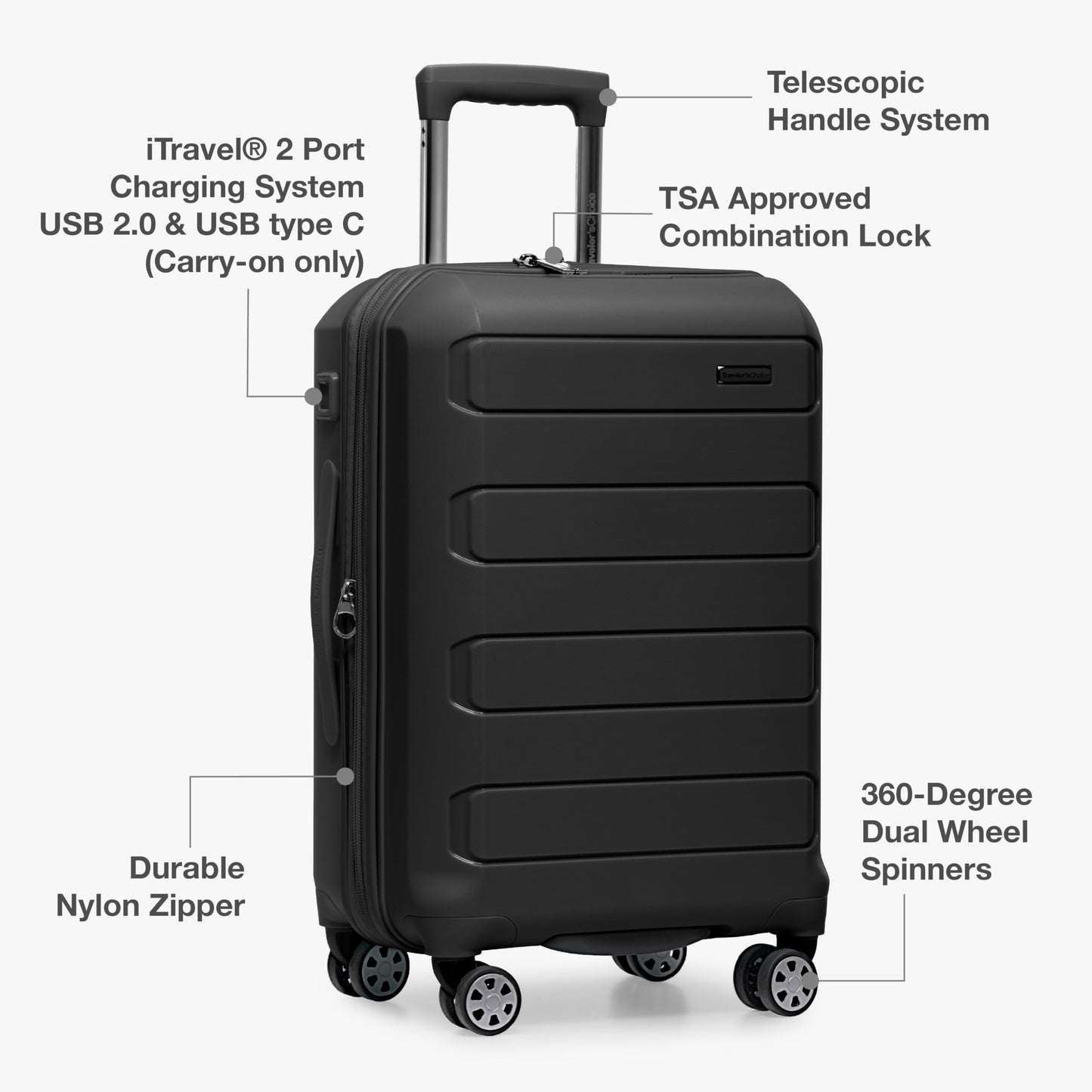Traveler's Choice Pagosa Hardshell Expandable Luggage with Spinner Wheels, Black, 2-Piece Set (22/26)