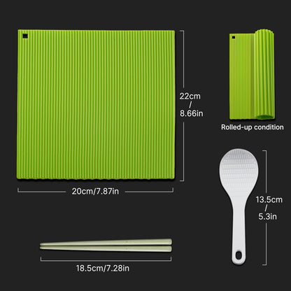 Choxila Sushi Making Kit, Silicone Sushi Mat, Includes 1 Mat, 2 Chopsticks, 1 Spreader, Japanese Style, Smooth Finish, Reusable, Dishwasher Safe
