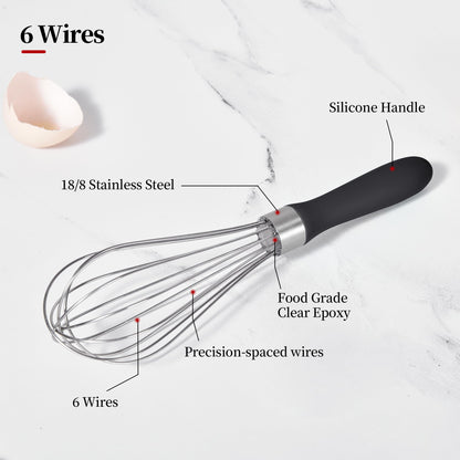 Lilybeam Small Whisk: Stainless Steel 9in Wire Balloon Wisk Kitchen Egg Whisker Heavy Duty Hand Mixer for Cooking Baking Whipping Blending Mixing Stirring Sauce, Flour, chocolate (Black)