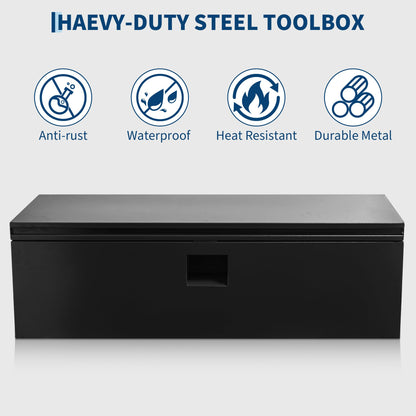 ExploreHorizon Industrial Steel Truck Tool Box w/Gas-Shock Lid, Pry-Resistant Security & Weatherproofing Toolbox Organizer Chest Fits Pickup, Truck Bed, RV, Trailer