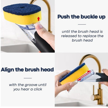 Dish Brush with Soap Dispenser Storage Set with 2 PCS Sponge Refills & Holder, Soap Dispensing Dish Brushes, Sponge with Soap Dispenser Handle, Dish Sponges with Handle for Dishes Pans Pots Sink