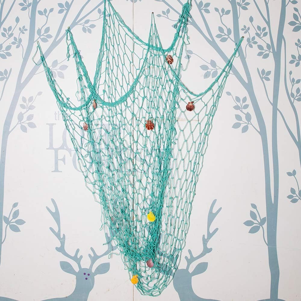 Rosoz Nature Fish Net Wall Decoration with Shells, Ocean Themed Hangings for Pirate Party, Wedding, Photographing (Aqua)