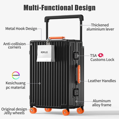 ROPLUS Aluminium Frame Checked- In Luggage with Smooth Jelly Wheels, Hardside Zipperless Rolling Suitcase with TSA Lock (BlackOrange, 28-Inch)
