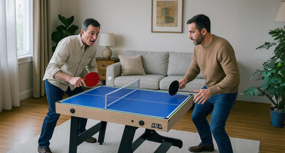 KICK Quatro 55" 4-in-1 Multi Game Table (Brown) – Foosball, Billiards/Pool, Push Hockey & Ping Pong