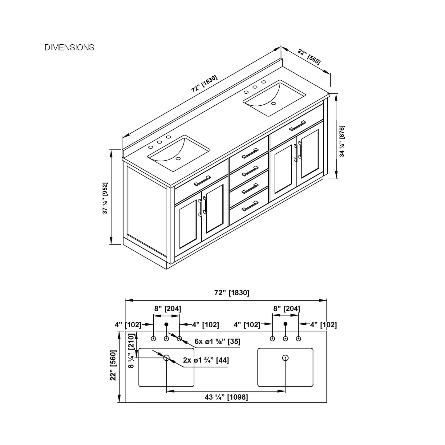 OVE Decors Athea 72" Double Undermount Sink Bathroom Vanity with Cultured Marble Countertop, Backsplash, Power Bar, in Almond Latte Finish