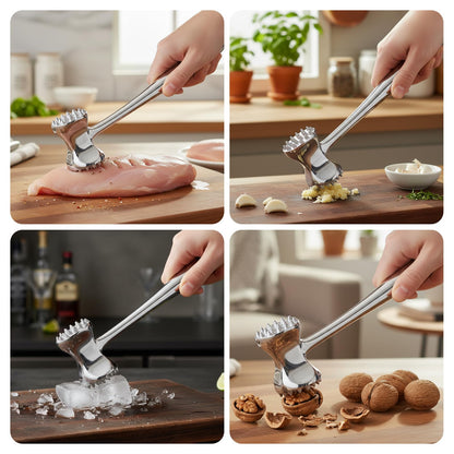 304 Stainless Steel Meat Tenderizer Mallet Dual Side Meat Hammer Chicken Pounder Heavy Duty Meat Beater for Steak and Beef Meat Pounder Kitchen Cooking Mallet Dishwasher Safe