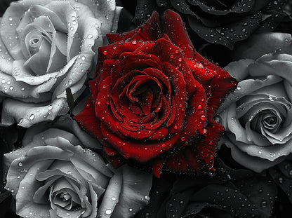 DIY Diamond Painting Red and Black Roses Full Square Drill Kits Embroidery Cross Stitch Mosaic Art for Adults Home Wall Decoration Beautiful Picture for Festival Gift 16x12IN