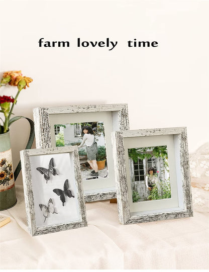 Houstimi Wooden Farmhouse 5x7 Shadow Box Frame Small Shadow Box Display Case Glass Surface Internal Depth 0.6 inch for Wall or Tabletop（White,4 Pack）