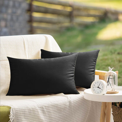 12x20 Set 2 VAKADO Lumbar Outdoor Waterproof Black Throw Pillow Covers of Decorative Tender Green Outside Patio