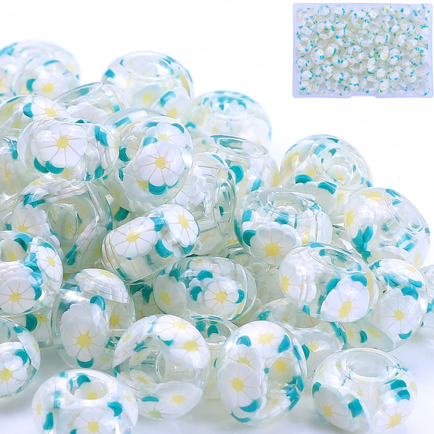 AIPRIDY Girls' Lucky Lover Amber Beads, Big Hole Spacer European Craft Beads for DIY Charms Bracelet Jewelry Making (Eight Petal White)