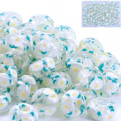 AIPRIDY Girls' Lucky Lover Amber Beads, Big Hole Spacer European Craft Beads for DIY Charms Bracelet Jewelry Making (Eight Petal White)