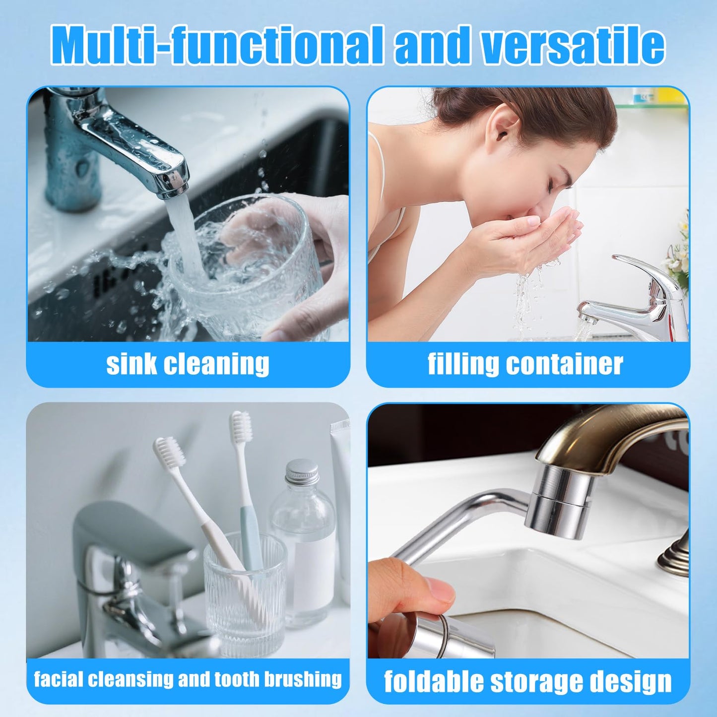 Rotatable Sink Faucet Aerator Extension, Universal Rotating U-Shaped Faucet Extender with Washers 2 Modes Adjustable Flexiflow 1080° Rotating Tap Spray Head Adapter for Kitchen & Bathroom Upgrade