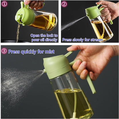 Oil Sprayer for Cooking, 2 in 1 Glass Olive Oil Dispenser 14.5oz/430ml (Green)