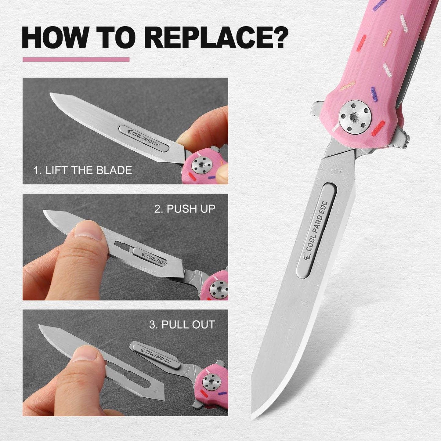 Mini Slim Folding Scalpel，Scalpel Pocket Knife with 10pcs #60 Replaceable Razor Blades,G10 Handle EDC Utility Knife with Liner Lock,Pocket Clip，Gift for Men Women（Donut）